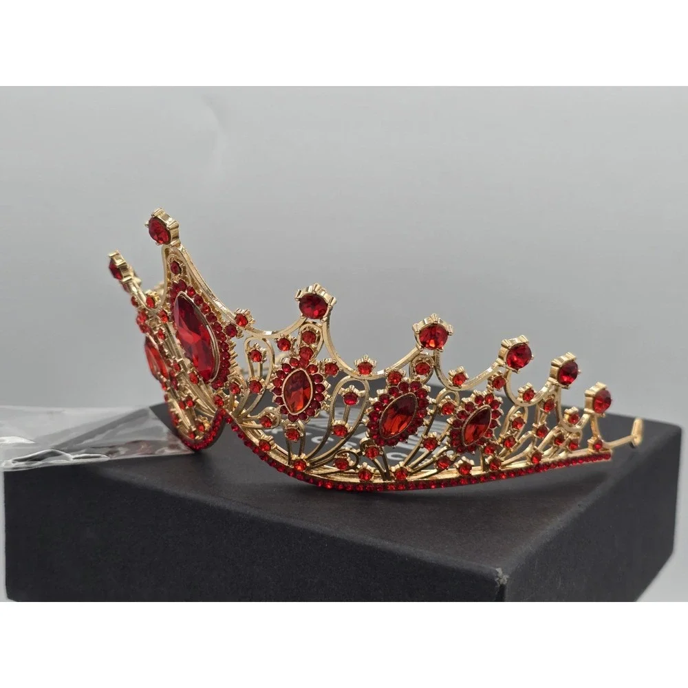 Red Quinceanera Crystal Crown Tiaras Girl Hair Wedding ‎ Party